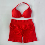 Women’s 2-Piece Seamless Gym Set – Strappy Yoga Bra & High-Waist Scrunch Shorts Workout Suit thumbnail 35