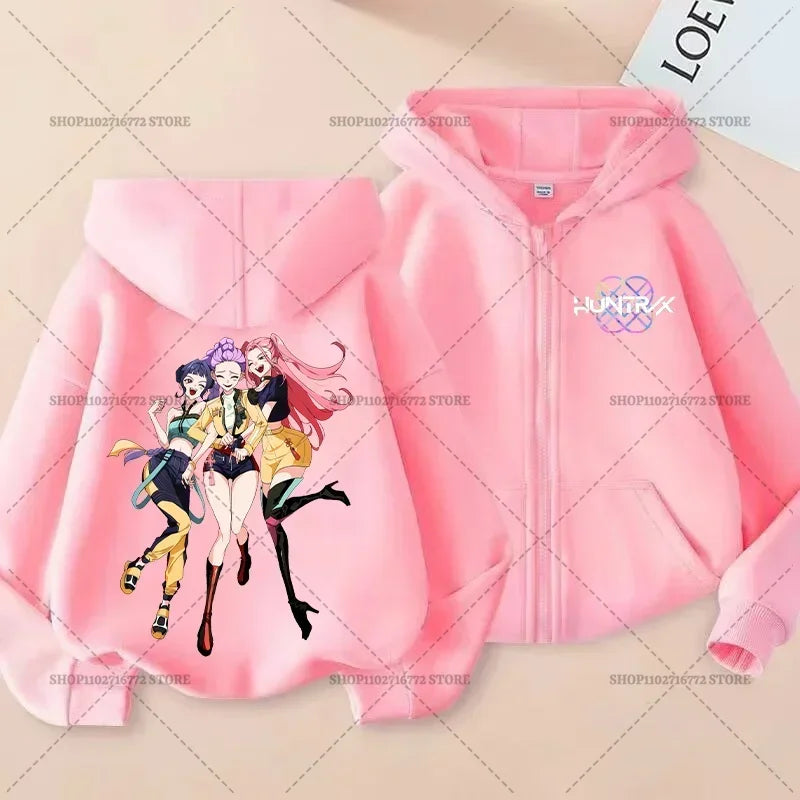 Movie Kpop Demon Hunters Zipper Hoodie for Kids – Unisex Sweatshirt for Girls & Boys
