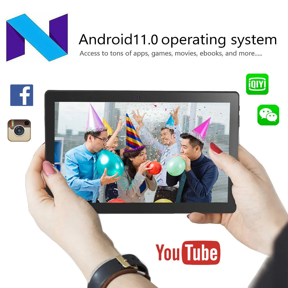BDF 10.1 Inch Octa Core Tablet 4GB RAM 64GB ROM Dual SIM 3G Android 11 WiFi Bluetooth IPS Display