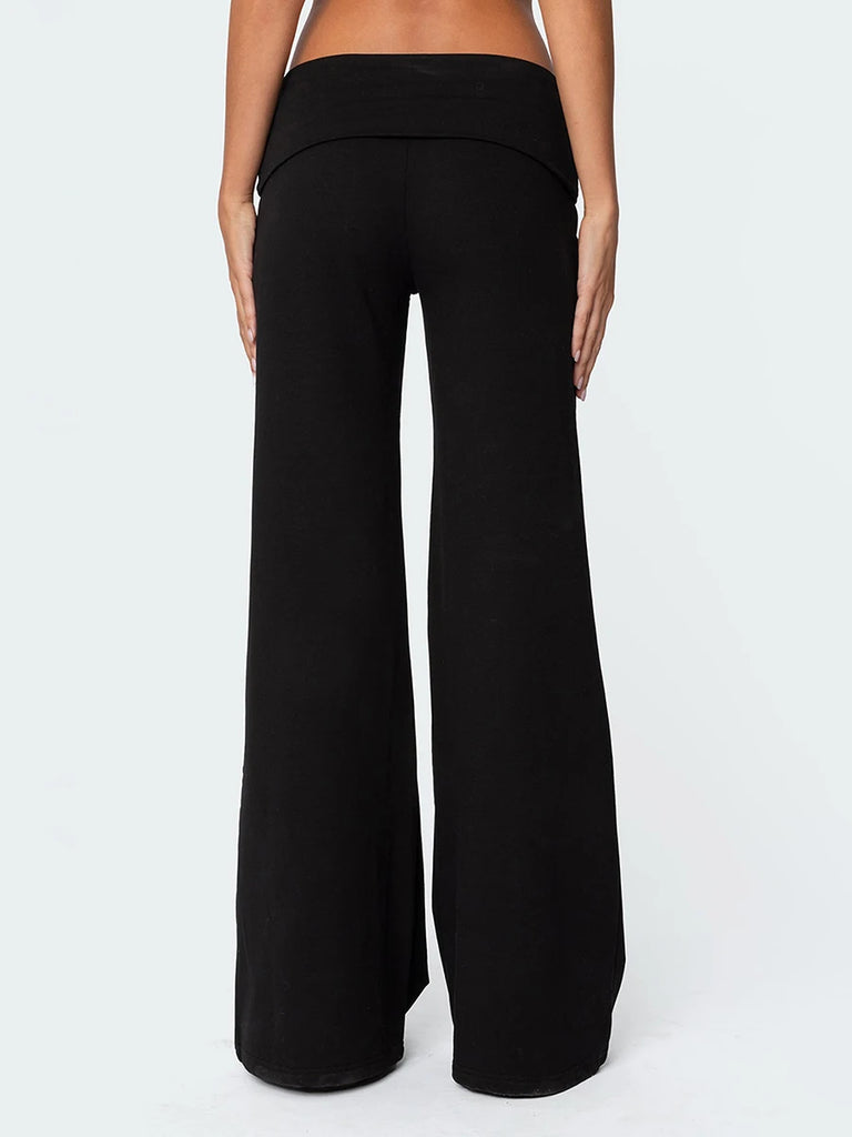 Casual Wide Leg Sweatpants for Women – Fold Over Low Rise Flare Yoga & Lounge Pants