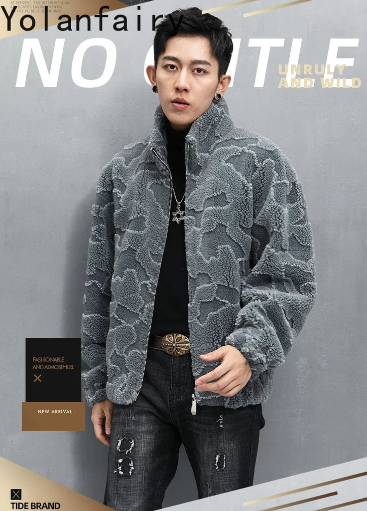 Nature Wool Men’s Real Fur Shearling Coat – Winter Leather Jacket, Loose Fit, Short Style