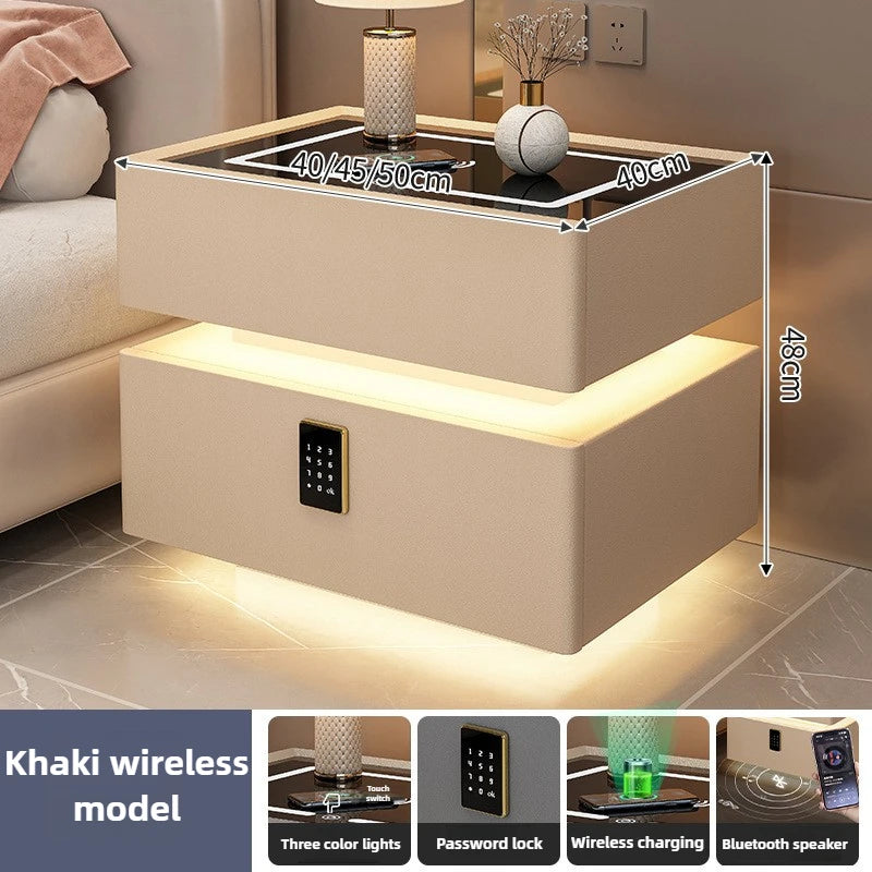 Modern Smart Suspension Bedside Table with Wireless Charging – Minimalist Solid Wood Nightstand