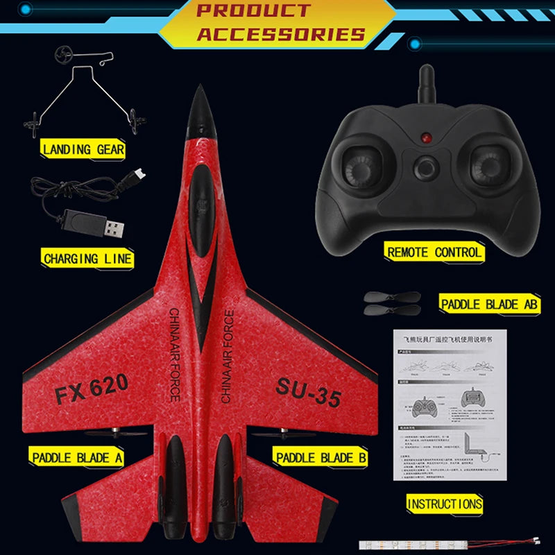 RC Foam Aircraft SU-35 Fighter Plane 2.4G Remote Control Glider for Kids and Adults