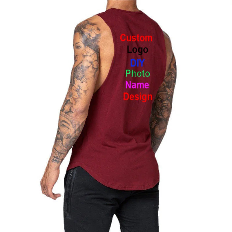 DIY Custom Logo Gym Tank Top for Men – Cotton Muscle Sleeveless Workout Vest