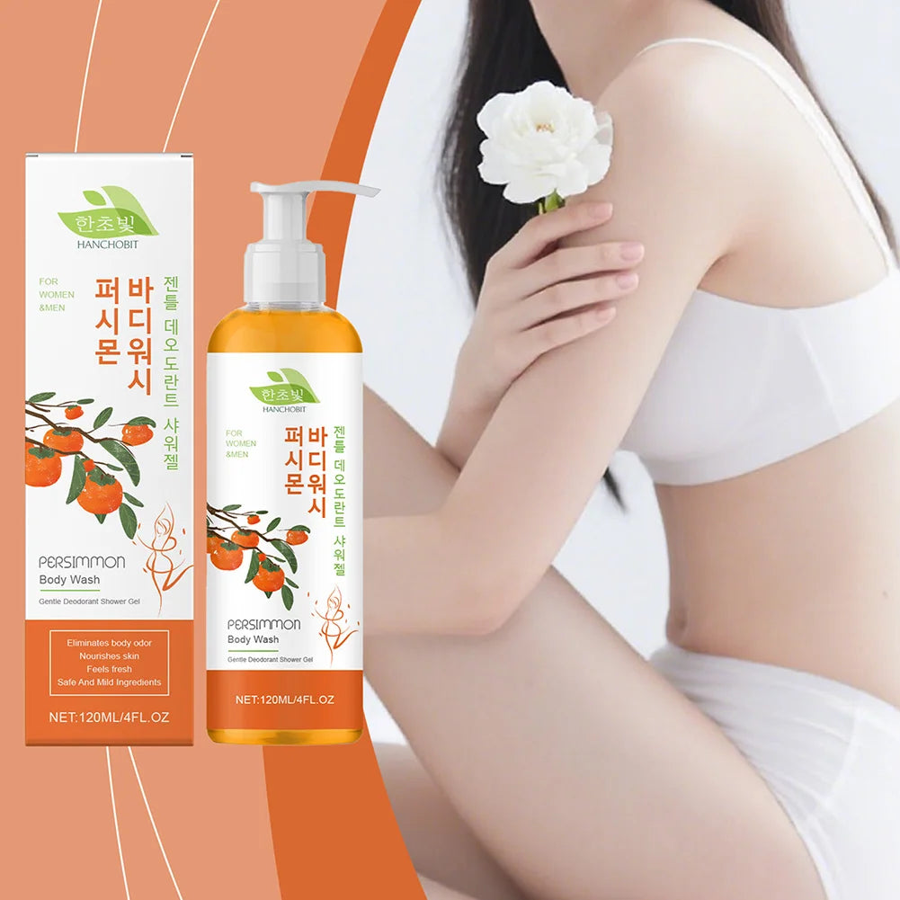 Persimmon Moisturizing Body Wash 120ml – Natural Deodorant Shower Gel for Odor Control & Soft Skin