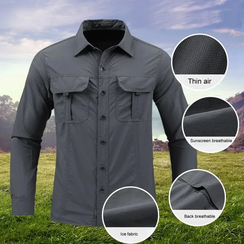 Men’s Lightweight Quick-Drying Tactical Shirt – Breathable Military-Style Long-Sleeve Cargo Shirt for Hiking, Camping & Outdoor Adventures