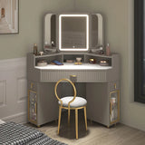 Luxury Solid Wood Corner Dressing Table with Mirror and Stool – Modern Minimalist Bedroom Furniture thumbnail 2