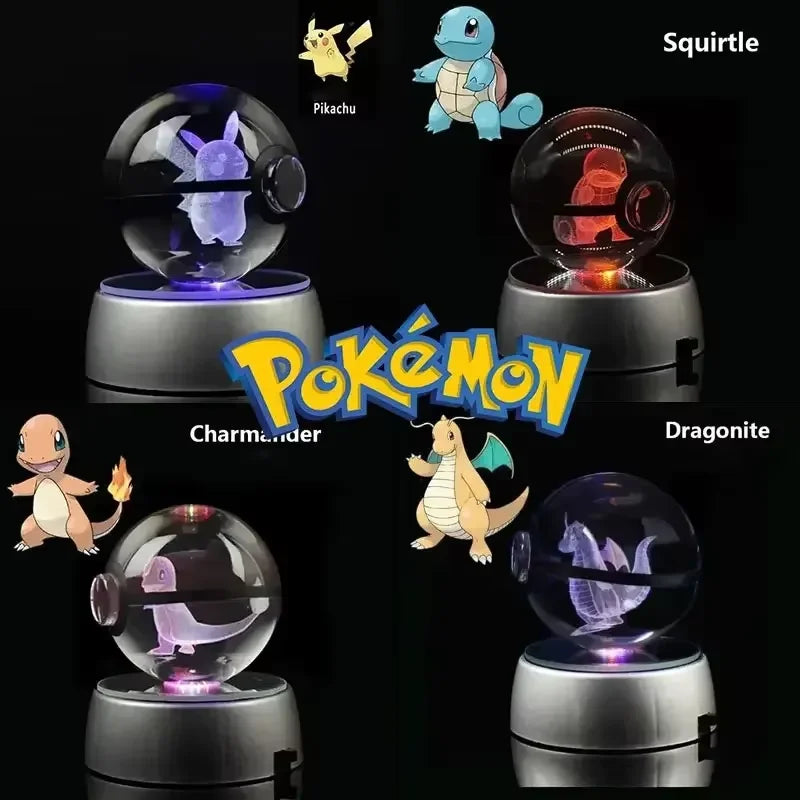 Pokemon 5cm Crystal Ball 3D LED Night Light – Pikachu, Charizard, Gengar & Eevee Gift Model
