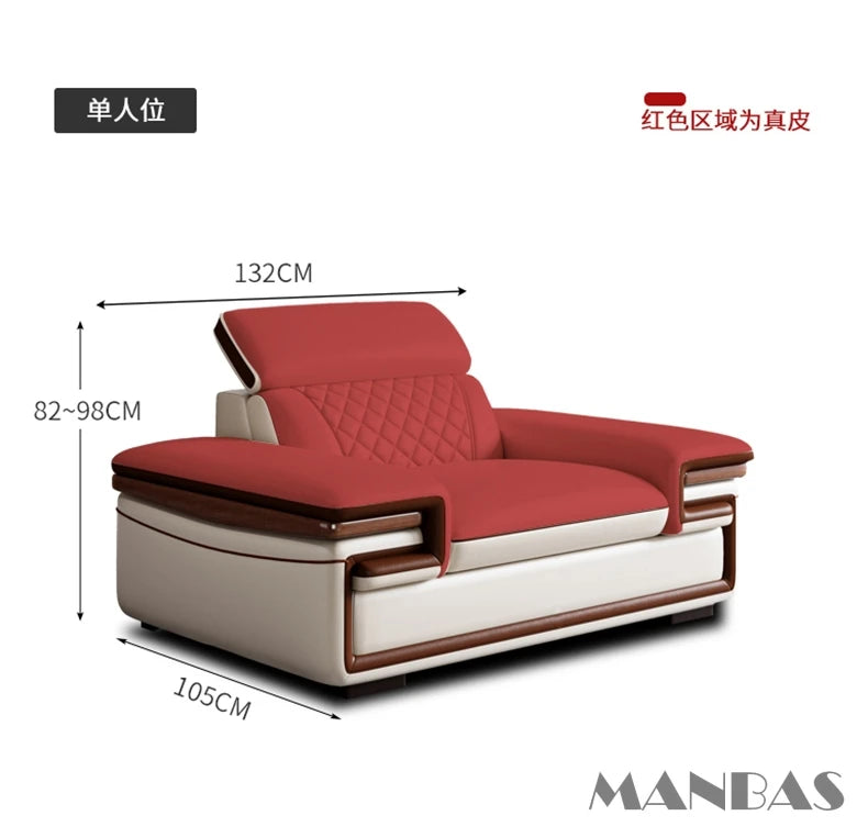 MINGDIBAO Italian Genuine Leather L-Shaped Sofa Set with Adjustable Headrests, Bluetooth Speaker & Wireless Charging