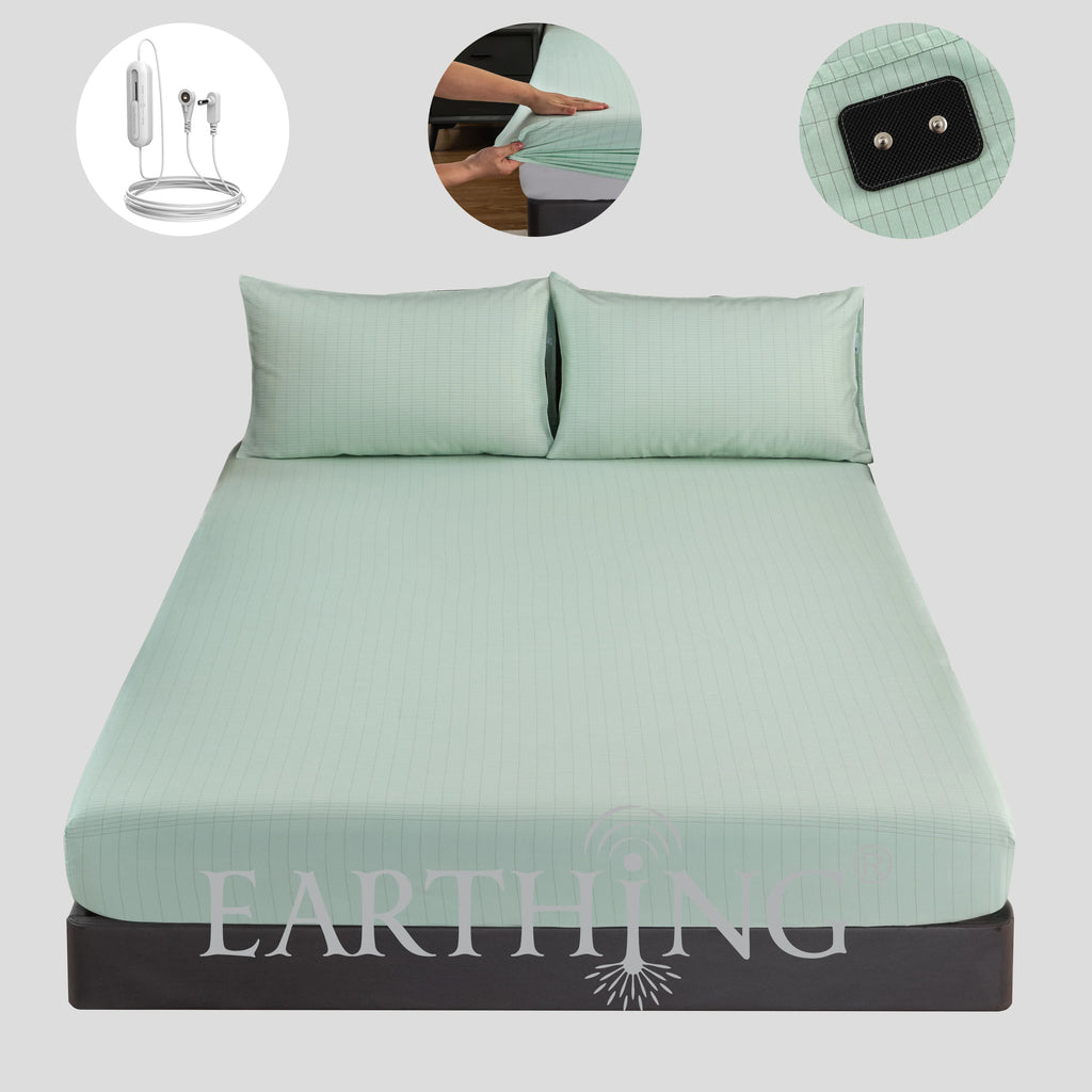 Grounding Earthing Fitted Sheet Cal King 183x213cm Cotton Silver Fibre Sheet with Grounding Cord 400TC