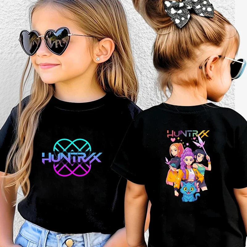 K-Pop Korean Wave Demon Hunter Kids 100% Cotton T-Shirt – Summer Street Style Cartoon Tee for Boys and Girls