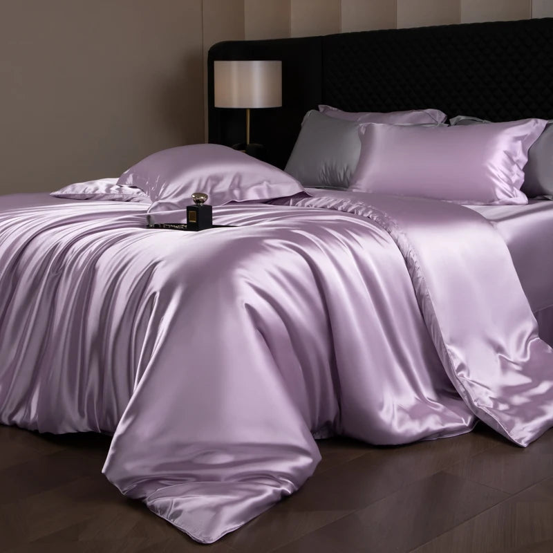 Silk Bed Sheets Set Luxury Bedding with Duvet Cover, Fitted/Flat Sheet & Pillowcases – King, Queen, Full, Twin