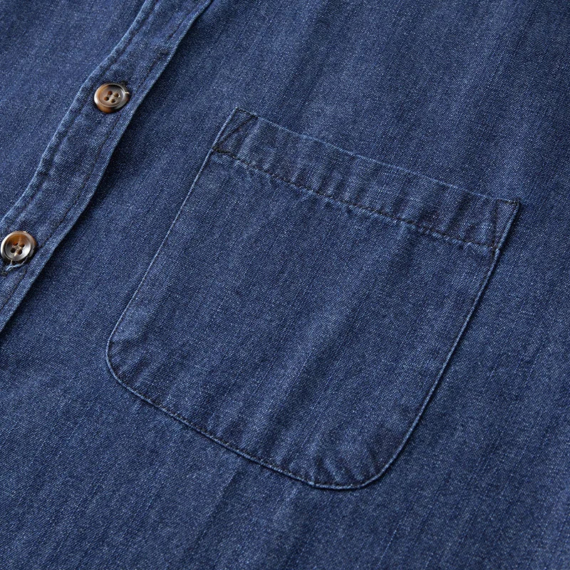 Men’s Casual Cargo Denim Shirt – Heavyweight Vintage Button-Down Workwear Shirt