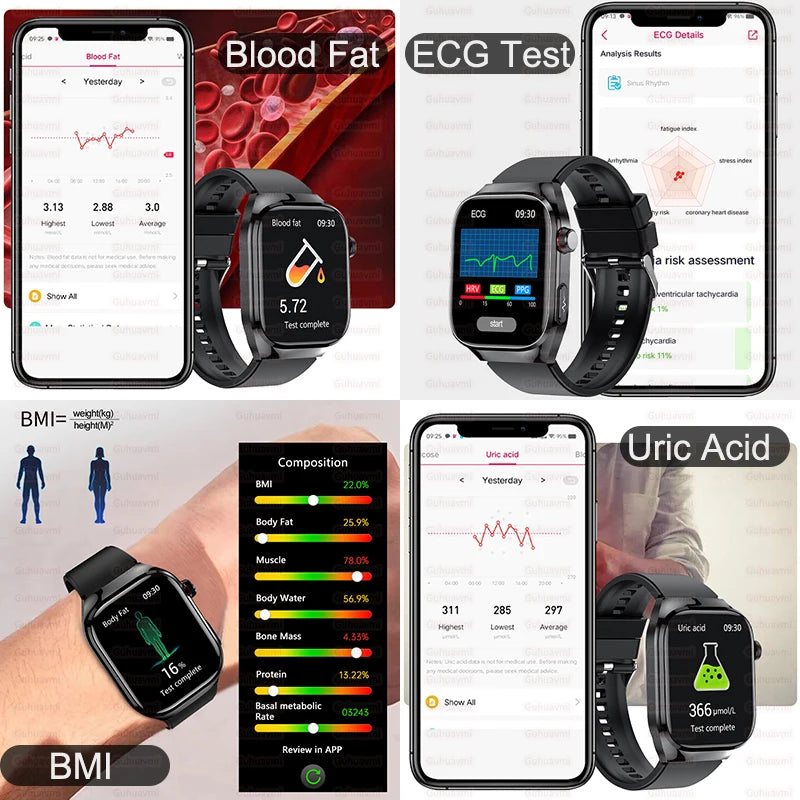 GUHUAVMI Micro Physical Examination Smart Watch with ECG, Uric Acid & Five-Organ Health Monitoring