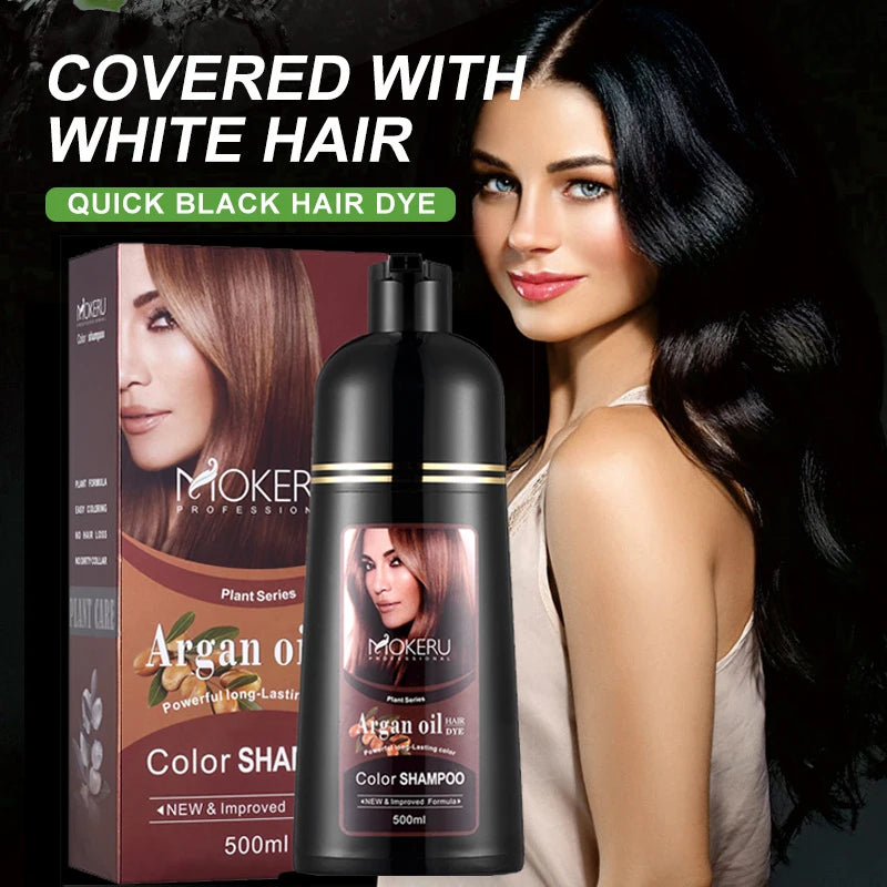 Mokeru Natural Organic Hair Color Shampoo – Permanent Long-Lasting Dye for Women & Men, Argan Oil Infused, 500ml