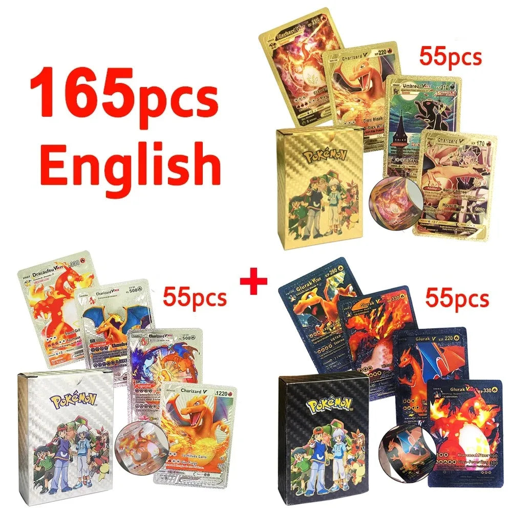 Pokemon VMAX & GX Gold Foil Flash Cards – Pikachu, Charizard, Multilingual Game Battle Collection