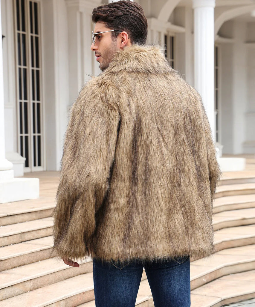 Men’s Faux Fox Fur Jacket Coat – Thick Shaggy Winter Outerwear
