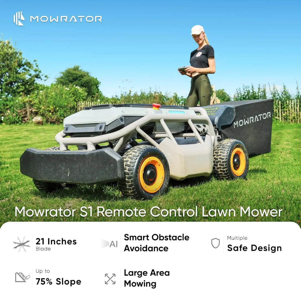 RC Lawn Mower S1 4WD 56V18Ah – 21" Blade, 37° Adjustable Cutting Height, Multi-Function, Handles 75% Slope, 1.12 Acres