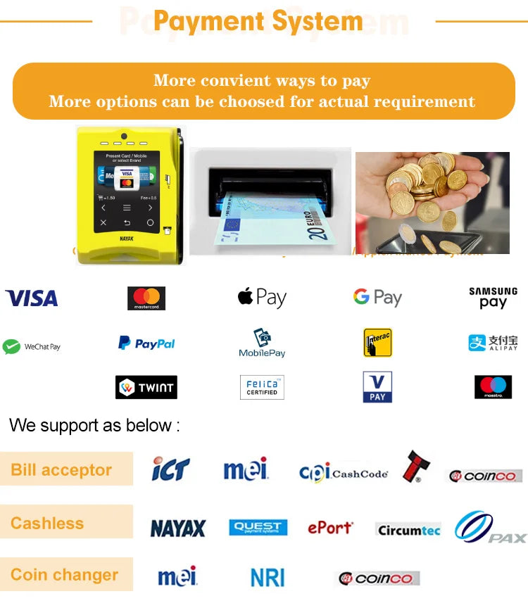 Big Capacity Snacks & Drinks Vending Machine with Refrigerator, QR Code & Coin Changer