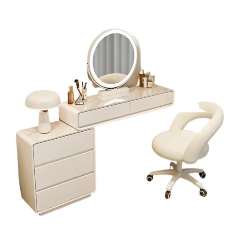 Makeup Vanity Dressing Table with Stool and Mirror – Modern Nordic Bedroom Dresser with Storage Drawers
