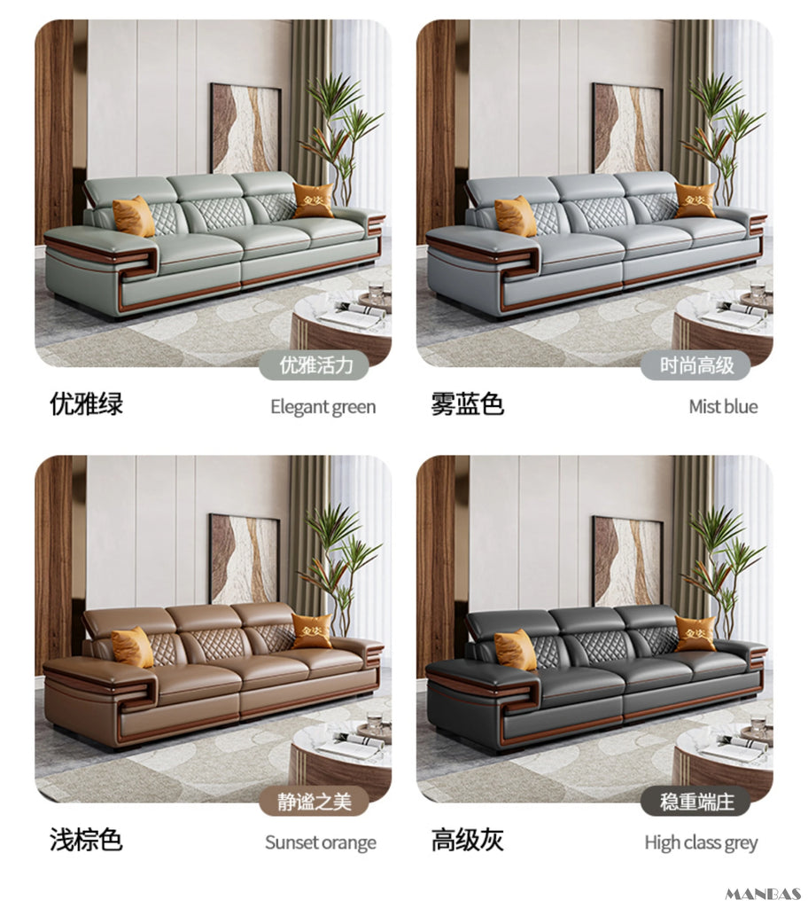 MINGDIBAO Italian Genuine Leather L-Shaped Sofa Set with Adjustable Headrests, Bluetooth Speaker & Wireless Charging