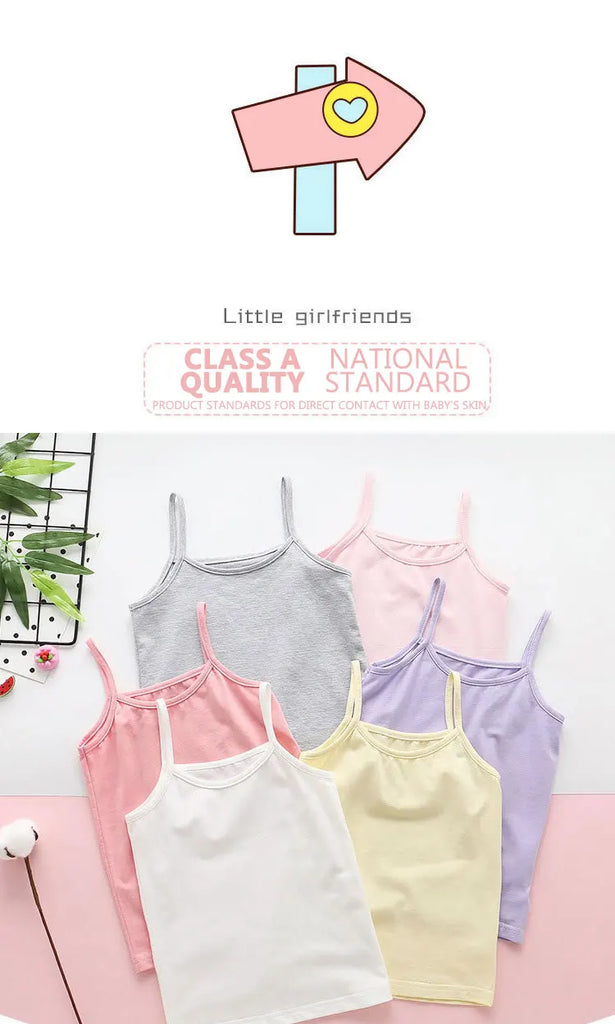 Cotton Girls Tank Top – Breathable Kids Camisole, Solid Color Sleeveless Vest for Ages 3-8