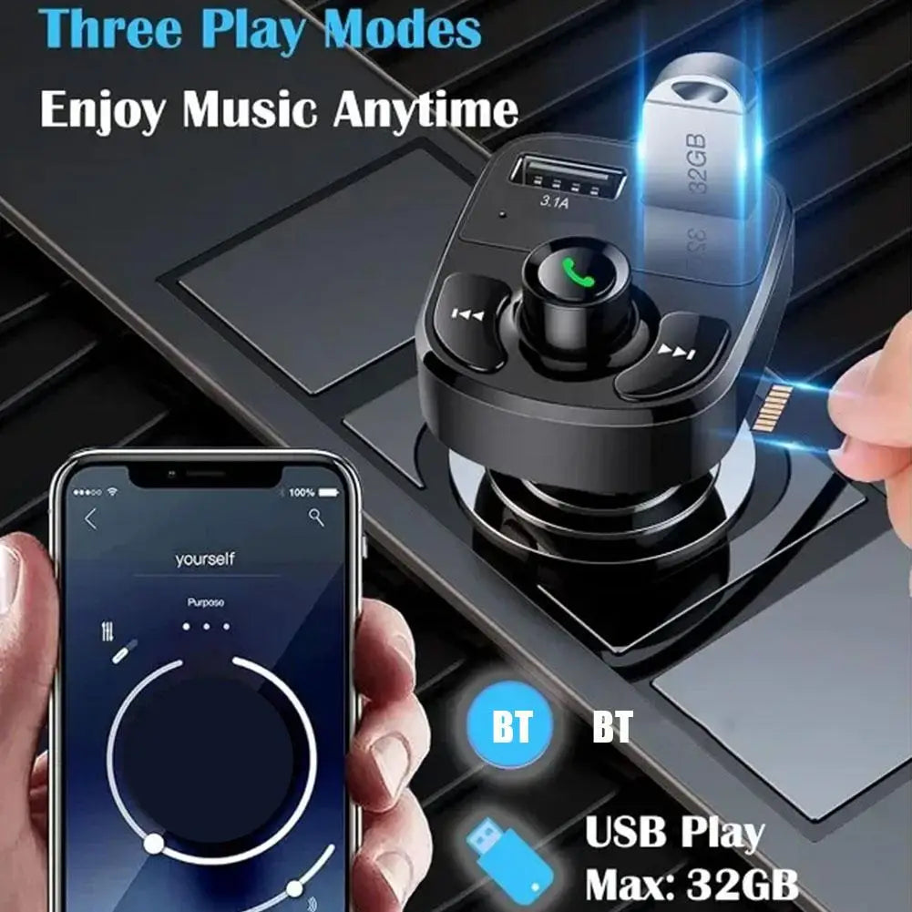 Multi functional Dual USB Car Charger with Bluetooth 5.0 FM Transmitter and Hands-Free Callingree Calling Radio Receiver