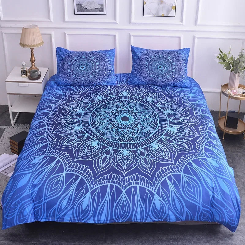 Mandala Lotus Flower Duvet Cover Set King Size Blue Purple Pink Bohemian 3D Print Bedding
