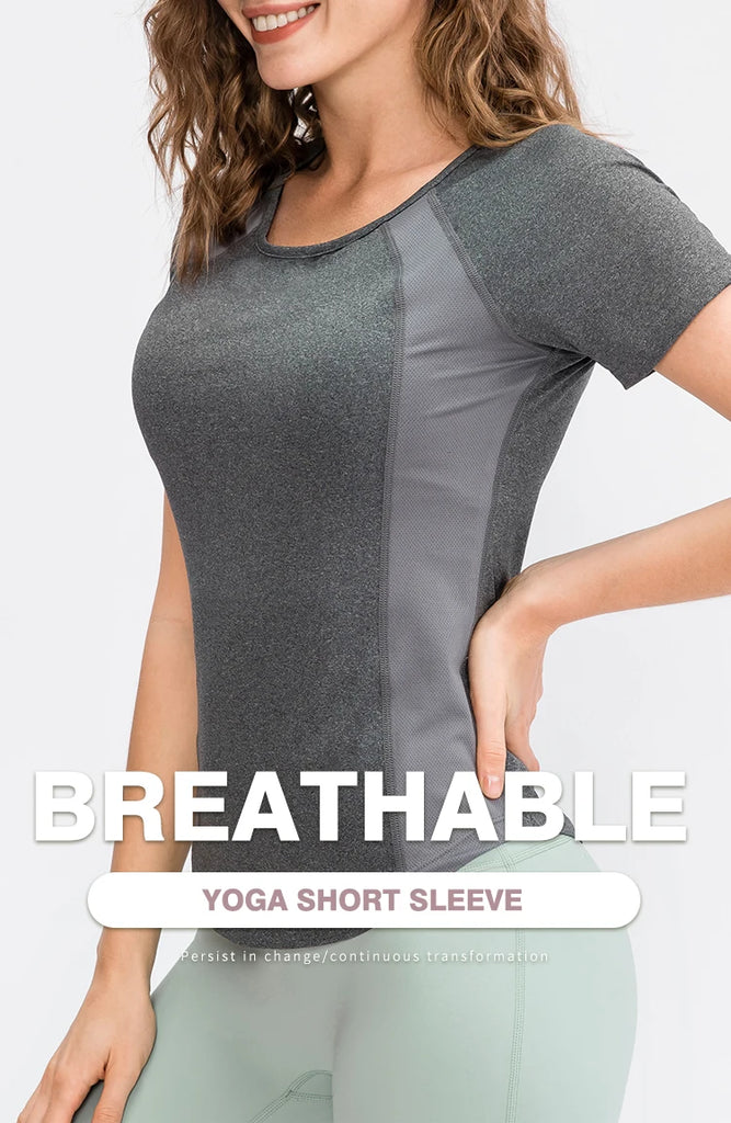 Women’s Breathable Quick-Dry Yoga Top – Short Sleeve Fitness & Workout T-Shirt