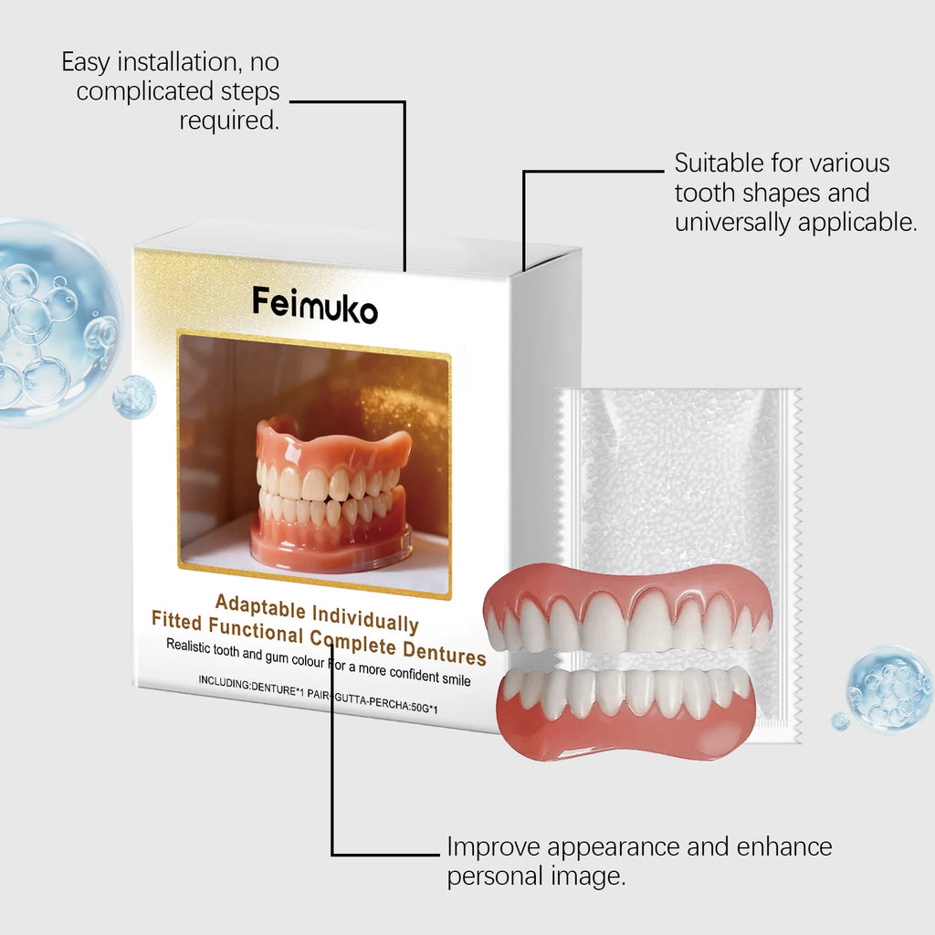 Comfortable Silicone Denture Kit Upper & Lower Set – Soft Fit Smiling False Teeth Liners Easy to Use