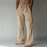 Men's Cotton Linen Long Pants Summer Solid Color Breathable Linen Trousers Male Casual Elastic Waist Casual Pants Harajuku Trous thumbnail 5
