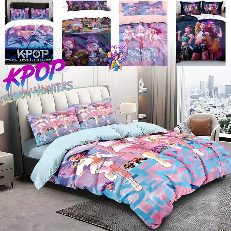 3pcs K-Pop Bedding Set Demon Hunters Colorful Print Polyester Duvet Cover with Pillowcases