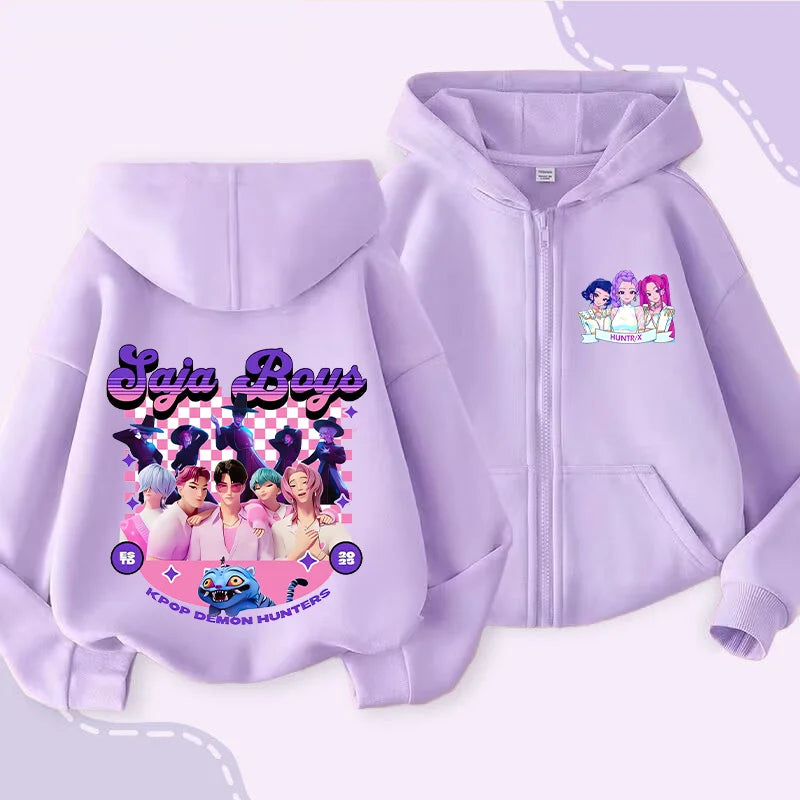 Movie Kpop Demon Hunters Zipper Hoodie for Kids – Unisex Sweatshirt for Girls & Boys