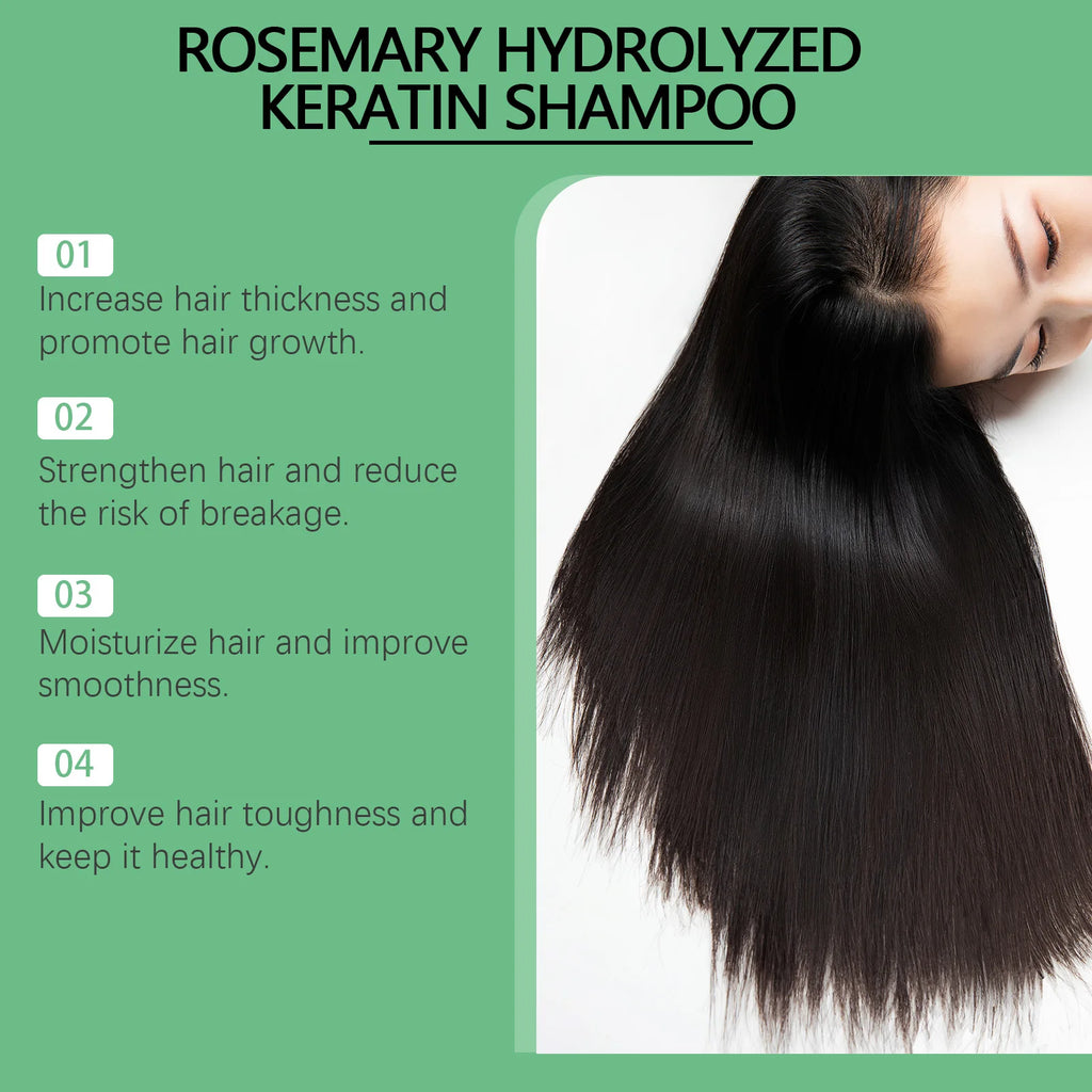 3pcs Rosemary Hair Growth Shampoo Set 100ml – Thickening Hydrolyzed Keratin Formula for Dry, Frizzy & Damaged Hair