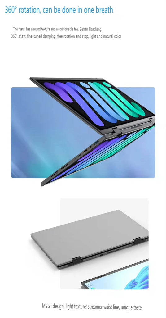 Dual Screen 14+14 Inch 2K Touchscreen 2-in-1 Laptop 16GB/32GB Intel N100 CPU 360° Flip Metal Case