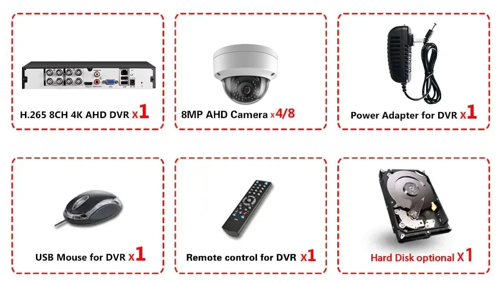 8CH 4K AHD DVR CCTV System with 8MP Dome Cameras – IR Night Vision, Face & Motion Detection