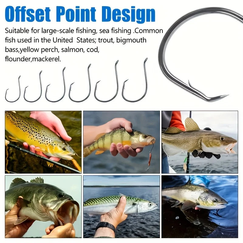 160pcs Stainless Steel Circle Hook Set – 2X Strong Offset Octopus Hooks for Sport Fishing | Corrosion-Resistant & Ultra-Sharp