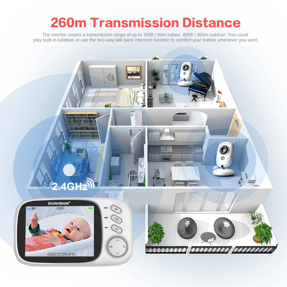 VB603 2.4G Wireless Video Baby Monitor with 3.2" LCD, Two-Way Audio, Night Vision & Temperature Monitoring