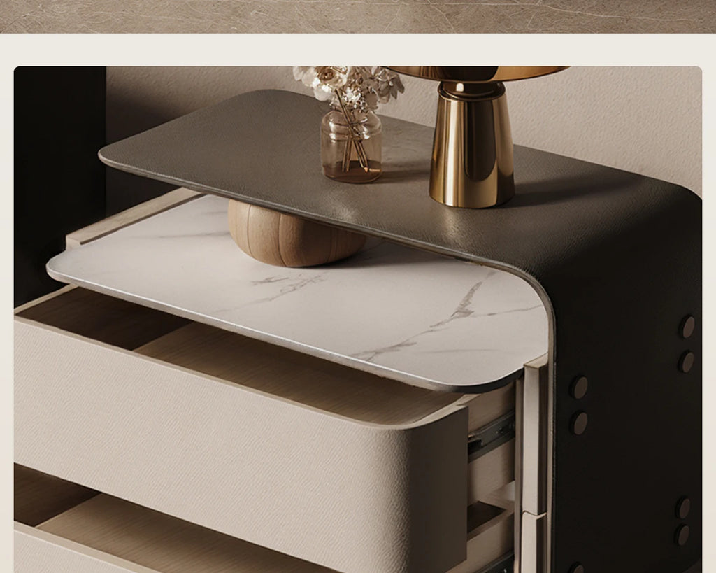 Nordic Minimalist Bedside Table with Storage Drawers – Modern Glamour Nightstand for Bedroom
