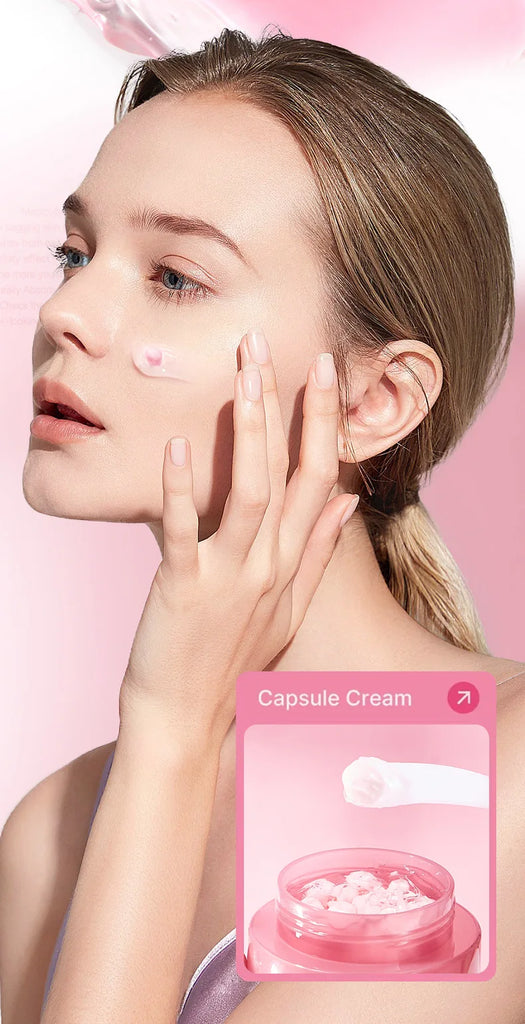 Korean Pink Collagen PDRN Capsule Cream with Niacinamide – Lightweight Non-Greasy Moisturizer for Uneven Skin Tone