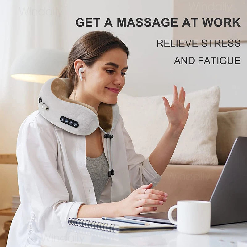 Electric 3D Kneading Shiatsu Neck Massager U-Shaped Pillow with Heat and Vibration – Memory Foam Cervical and Shoulder Pain Relief
