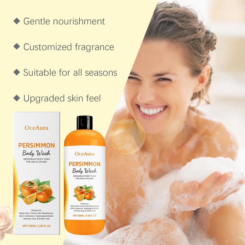 OceAura Persimmon Body Wash 100ml – Deodorizing, Oil Control & Exfoliating Shower Gel