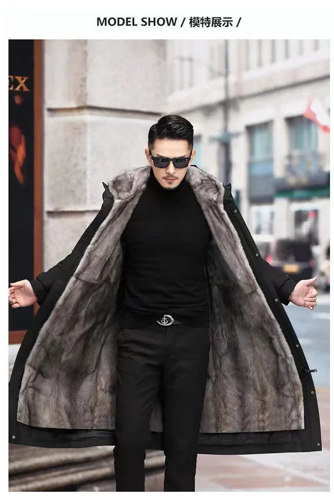 Men’s Detachable Fur One-Piece Winter Coat – Thick Faux Mink Fur Lined