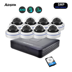 Security camera system with 8 cameras and a DVR on a white background, featuring Azishn branding.