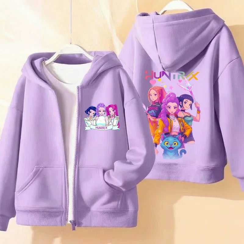 Movie Kpop Demon Hunters Zipper Hoodie for Kids – Unisex Sweatshirt for Girls & Boys