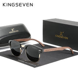 KINGSEVEN Handmade Black Walnut Wooden Polarized UV400 Sunglasses Semi-Rimless Retro Eyewear thumbnail 19