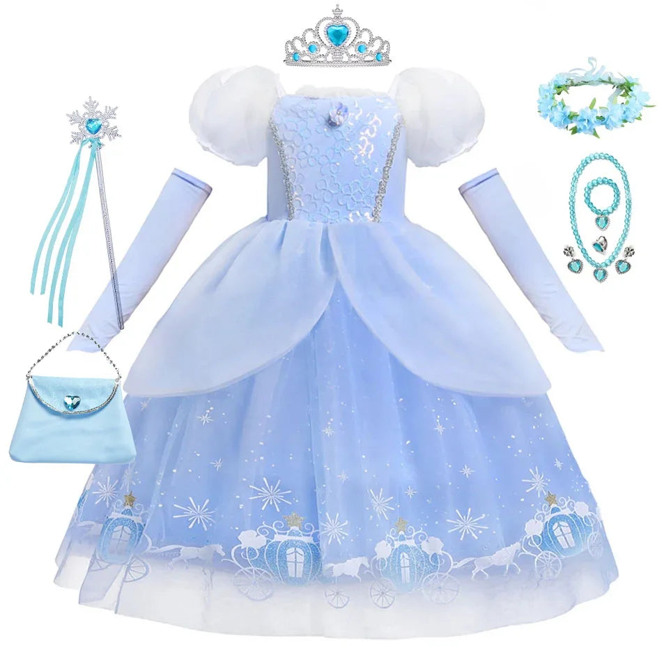 Cinderella Princess Cosplay Dress for Girls – Ball Gown Sequin Tutu Puff Mesh Summer Dress for Birthday & Carnival