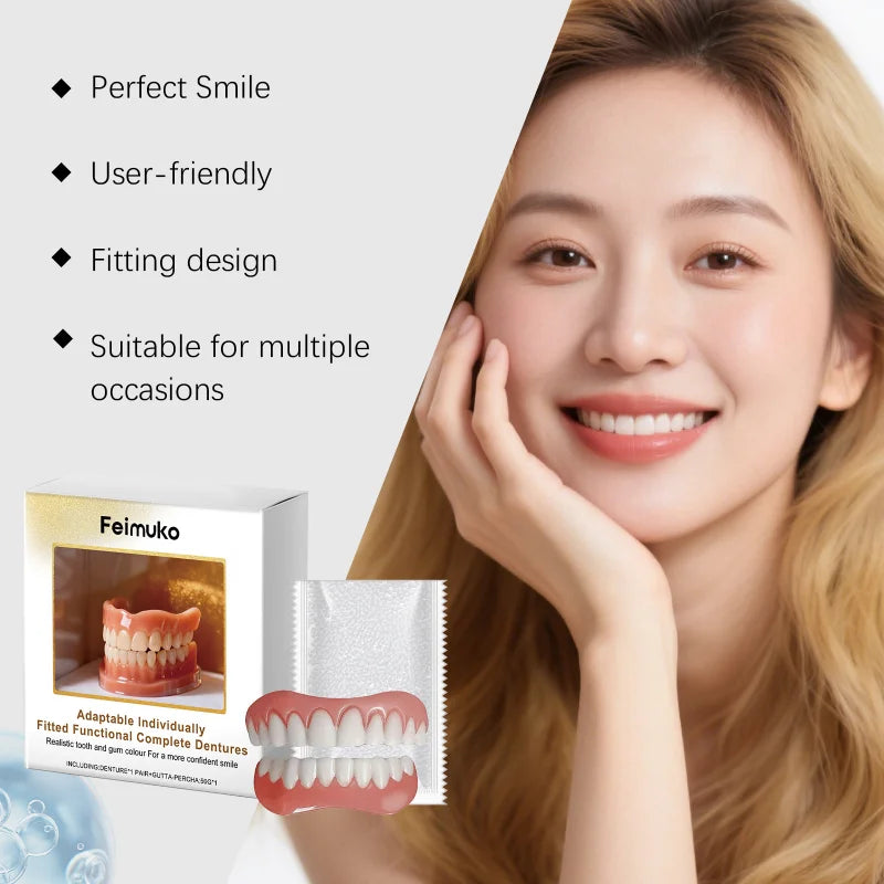 Comfortable Silicone Denture Kit Upper & Lower Set – Soft Fit Smiling False Teeth Liners Easy to Use