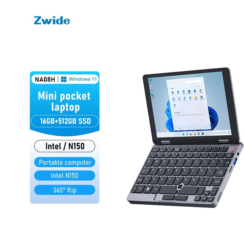 Zwide Mini Laptop 8-inch Touchscreen – 2-in-1 Pocket Laptop for Business & Entertainment