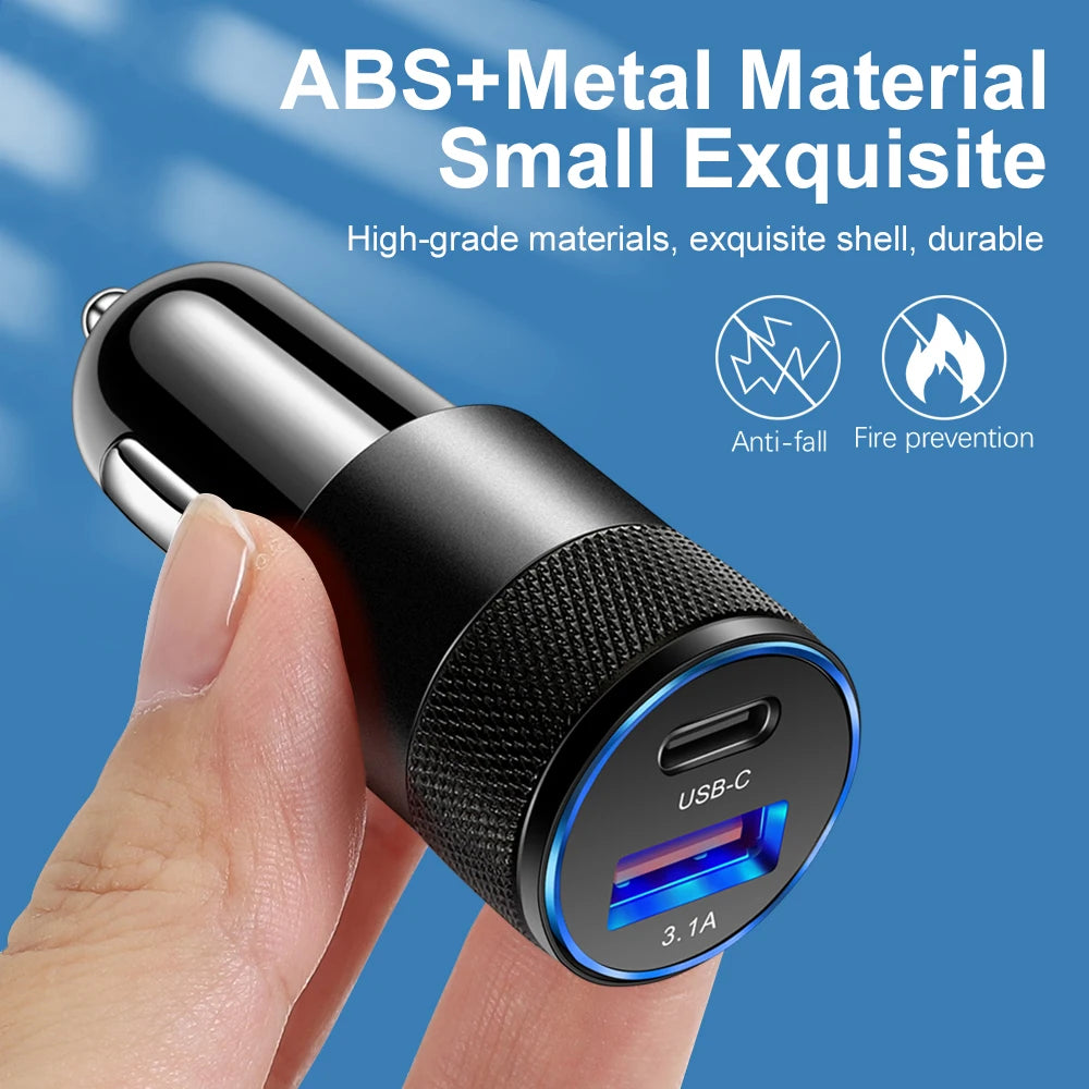 Mini 70W PD QC 3.0 Fast Charging Car Charger USB Type-C Dual Port Adapter
